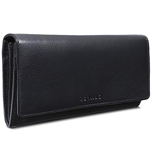 ROYALZ Leder Portemonnaie Damen Schwarz Groß RFID Schutz - Geldbörse mit Reißverschluss viele Fächer 11 Kartenfächer Brieftasche Querformat von ROYALZ