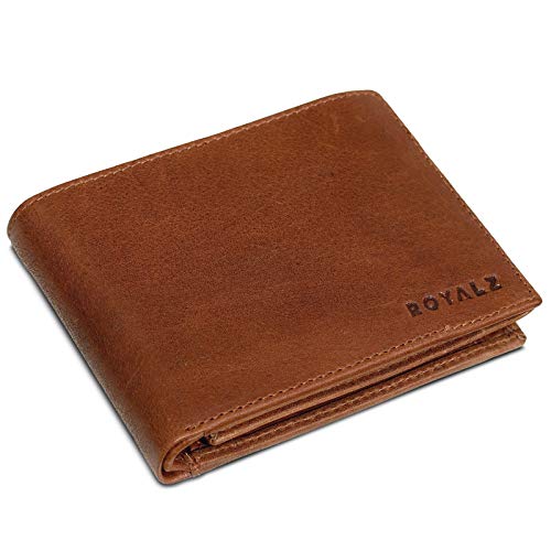 ROYALZ 'Detroit' Geldbörse Herren Leder RFID-Schutz Geldbeutel kompaktes Portemonnaie Querformat Männer Brieftasche im Vintage Design, Farbe:Texas Braun von ROYALZ