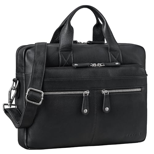 ROYALZ 'Lexington' Leder Aktentasche Herren & Damen Arbeitstasche Mittel-Groß Laptoptasche 13-14.5 Zoll zum Umhängen - Vintage Ledertasche aus echtem Büffel-Leder, Farbe:Schwarz von ROYALZ
