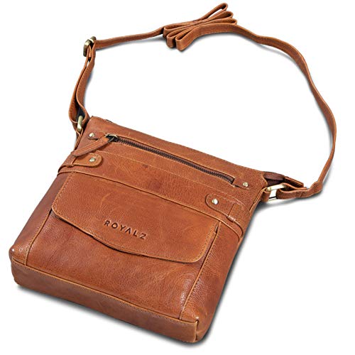 ROYALZ 'Madison' Vintage Handtasche Damen Umhängetasche klein kompakte Ledertasche Schultertasche, Farbe:Texas Braun von ROYALZ