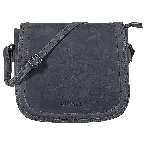 ROYALZ 'Maryland' Vintage Handtasche Leder Frauen zum Umhängen elegante Damen Abendtasche Echtleder Ledertasche Umhängetasche, Farbe:Navy Grau von ROYALZ