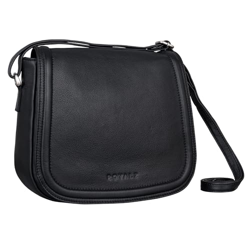ROYALZ 'Maryland' Vintage Leder Handtasche Frauen Mittel-groß - elegante Schultertasche Damen Echtleder - Vintage Ledertasche perfekt für Freizeit Ausgehen City Ausflüge, Farbe:Schwarz von ROYALZ
