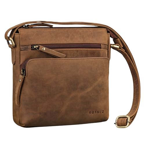 ROYALZ 'Michigan' Kleine Echtleder Umhängetasche Damen - Vintage Leder Handtasche für Frauen - Ledertasche klein perfekt als Ausgehtasche Freizeittasche City Freizeit, Farbe:Nevada braun von ROYALZ