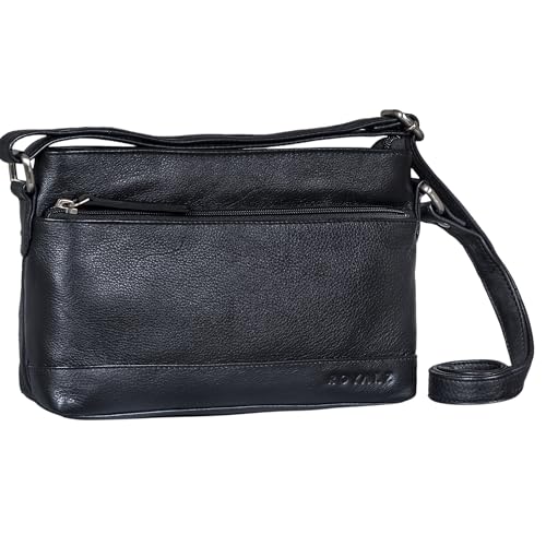 ROYALZ Echtleder Vintage Handtasche Damen Umhängetasche 'Minnesota' Moderne Schultertasche Leder klein Lederhandtasche Elegant Clutch Tasche, Farbe:Schwarz von ROYALZ