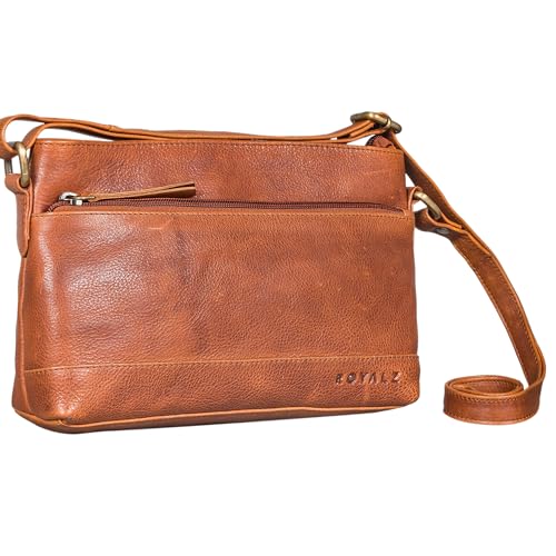 ROYALZ Echtleder Vintage Handtasche Damen Umhängetasche 'Minnesota' Moderne Schultertasche Leder klein Lederhandtasche Elegant Clutch Tasche, Farbe:Texas Braun von ROYALZ