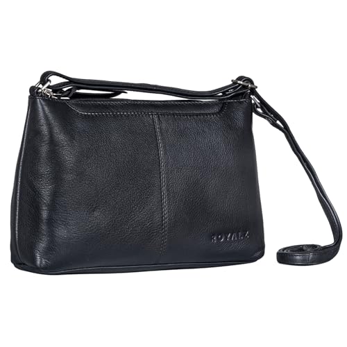 ROYALZ 'Missouri' Elegante Kleine Schultertasche Damen Leder Vintage Umhängetasche Mini Damenhandtasche Crossbody Bag, Farbe:Schwarz von ROYALZ