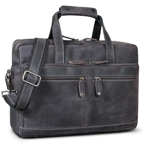 ROYALZ "Anderson Business Umhängetasche Leder Herren & Damen Gross - Echtleder Laptoptasche 15.6 Zoll - Vintage Aktentasche mit Trolleyfunktion - Bürotasche Organizer;Farbe:Navy Grau von ROYALZ