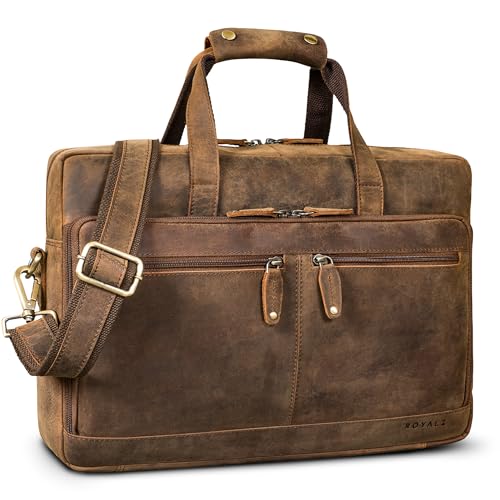 ROYALZ "Anderson Business Umhängetasche Leder Herren & Damen Gross - Echtleder Laptoptasche 15.6 Zoll - Vintage Aktentasche mit Trolleyfunktion - Bürotasche Organizer;Farbe:Nevada braun von ROYALZ