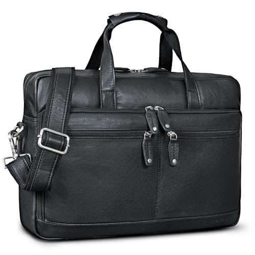 ROYALZ "Anderson Business Umhängetasche Leder Herren & Damen Gross - Echtleder Laptoptasche 15.6 Zoll - Vintage Aktentasche mit Trolleyfunktion - Bürotasche Organizer;Farbe:Schwarz von ROYALZ