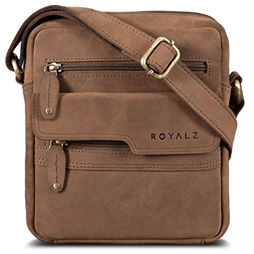 ROYALZ 'Oregon' Leder Umhängetasche Herren Klein Männer Ledertasche Vintage Herrenhandtasche Moderne Schultertasche Messenger Bag, Farbe:Montana Braun von ROYALZ