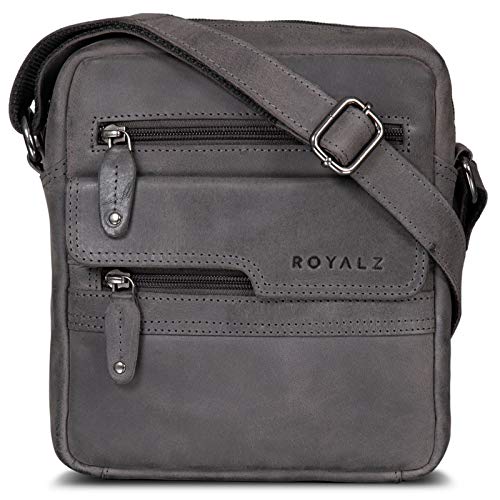 ROYALZ 'Oregon' Leder Umhängetasche Herren Klein Männer Ledertasche Vintage Herrenhandtasche Moderne Schultertasche Messenger Bag, Farbe:Navy Grau von ROYALZ