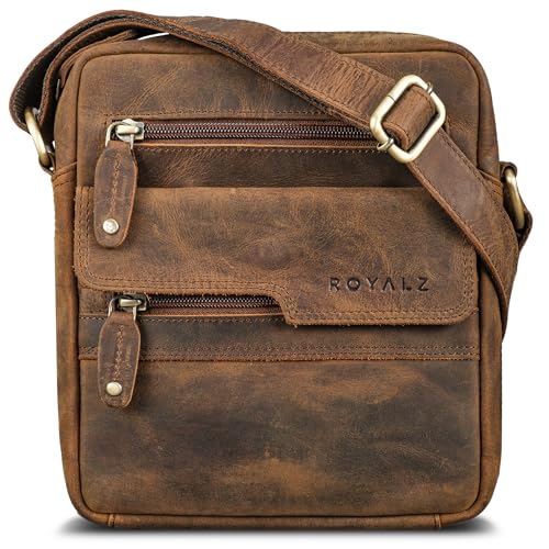ROYALZ 'Oregon' Leder Umhängetasche Herren Klein Männer Ledertasche Vintage Herrenhandtasche Moderne Schultertasche Messenger Bag Echtleder, Farbe:Nevada braun von ROYALZ