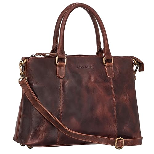 ROYALZ 'Payton' Elegante Lederhandtasche Damen Echtleder Klein Vintage Henkeltasche Ledertasche Frauen, Farbe:Roma Cognac Braun von ROYALZ