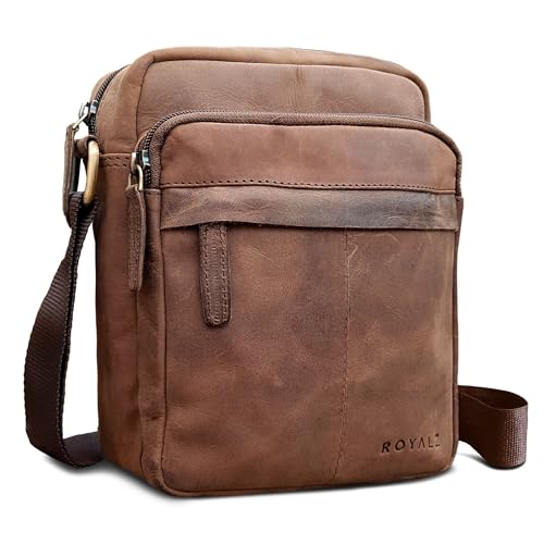 ROYALZ Echtleder Umhängetasche Herren Leder klein 'Phoenix' Moderne Vintage Schultertasche für Männer Ledertasche im kompakten Design Messenger Bag Seitentasche Crossbody, Farbe:Montana Braun von ROYALZ