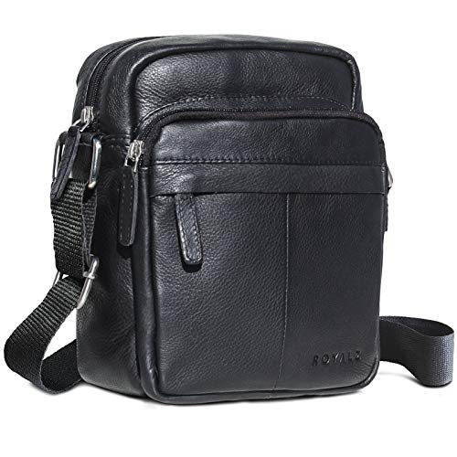 ROYALZ 'Phoenix' Umhängetasche Herren Leder schwarz klein kompaktes Design Ledertasche Schulter-Tasche Messenger Bag von ROYALZ