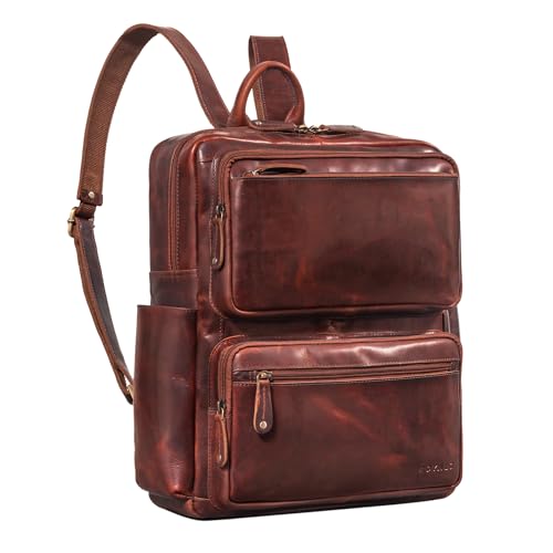 ROYALZ 'Rockford' Rucksack Leder Herren Damen Echtleder Laptoptasche 15,6 Zoll Notebook DIN A4 Business Lederrucksack, Farbe:Roma Cognac Braun von ROYALZ