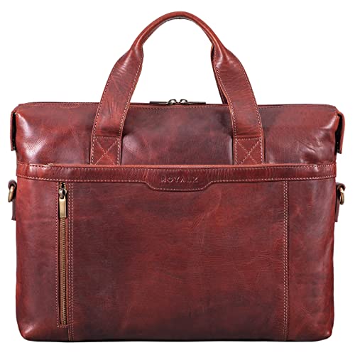 ROYALZ 'Seattle' Businesstasche Herren Leder Vintage Look flache Laptoptasche 15,6 Zoll Umhängetasche mit Trolley Halter, Farbe:Roma Cognac Braun von ROYALZ