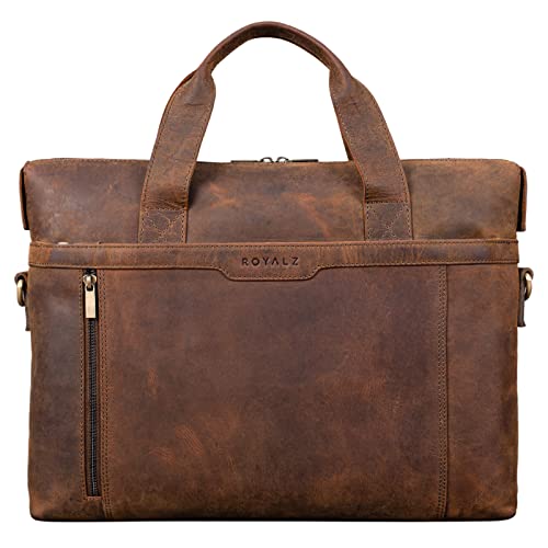 ROYALZ 'Seattle' Moderne Ledertasche Herren aus Echtleder groß - ideal als Business Aktentasche flache Laptoptasche 14-15.6 Zoll zum Reisen mit Trolley Halter, Farbe:Nevada braun von ROYALZ