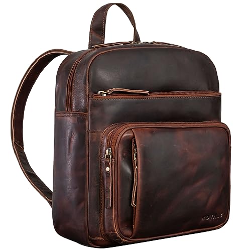 ROYALZ 'Sydney' Damen Leder Cityrucksack Vintage Design Echtleder Tagesrucksack City Ausgehen Shopping, Farbe:Roma Cognac Braun von ROYALZ