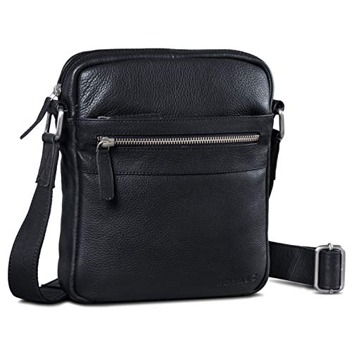 ROYALZ 'Trenton' Umhängetasche Leder Herren Klein Vintage Design Seitentasche Männer Schultertasche Ledertasche zum Umhängen, Farbe:Schwarz von ROYALZ