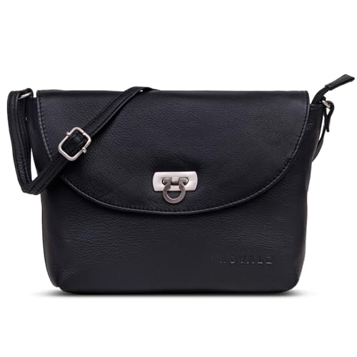 ROYALZ 'Tulsa ' Damen Handtasche Klein Leder Vintage Look Ledertasche Umhängetasche zum Ausgehen, Farbe:Schwarz von ROYALZ