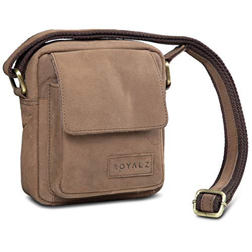 ROYALZ 'Austin' Umhängetasche Klein für Herren Leder Vintage Look Kleine Schultertasche Mini Seitentasche zum Umhängen, Farbe:Montana Braun von ROYALZ