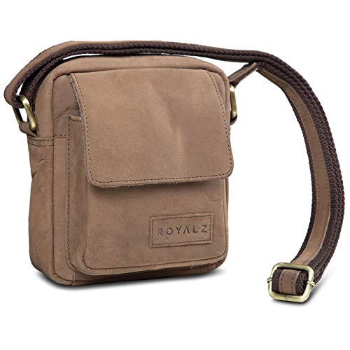 ROYALZ 'Austin' Moderne Echtleder Umhängetasche Klein Herren Schultertasche Mini Messenger Bag Vintage Ledertasche zum Umhängen Kleine Männer Schultertasche, Farbe:Montana Braun von ROYALZ