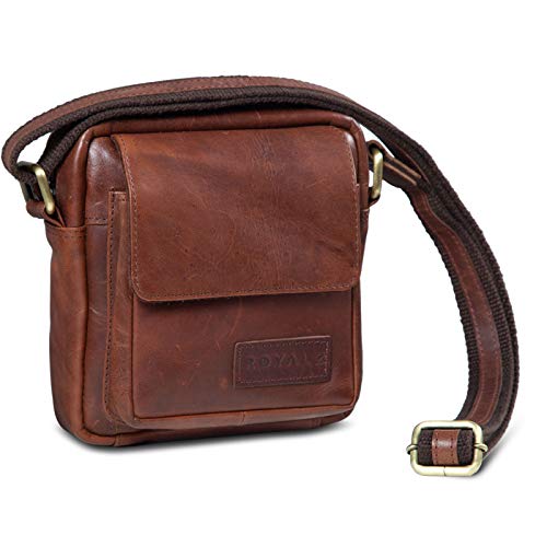 ROYALZ 'Austin' Moderne Echtleder Umhängetasche Klein Herren Schultertasche Mini Messenger Bag Vintage Ledertasche zum Umhängen Kleine Männer Schultertasche, Farbe:Roma Cognac Braun von ROYALZ