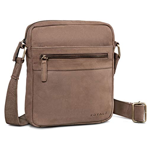 ROYALZ 'Trenton' Umhängetasche Leder Herren Klein Vintage Design Seitentasche Männer Schultertasche Ledertasche zum Umhängen, Farbe:Montana Braun von ROYALZ