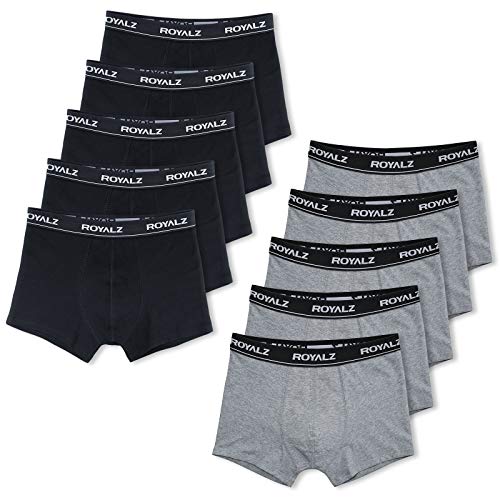 ROYALZ Unterhosen Herren Boxershorts Men 10er Pack klassisch für Sport und Freizeit, 10er Pack (95% Baumwolle / 5% Elasthan), Größe:S, Farbe:5 x Schwarz / 5 x Grau von ROYALZ