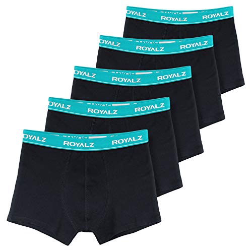 ROYALZ Herren Boxershorts Men 5er Set klassisch Unterhosen Nahtlos für Sport und Freizeit, 5 Pack (95% Baumwolle / 5% Elasthan), Farbe:Schwarz/Bund - Blau, Größe:XL von ROYALZ