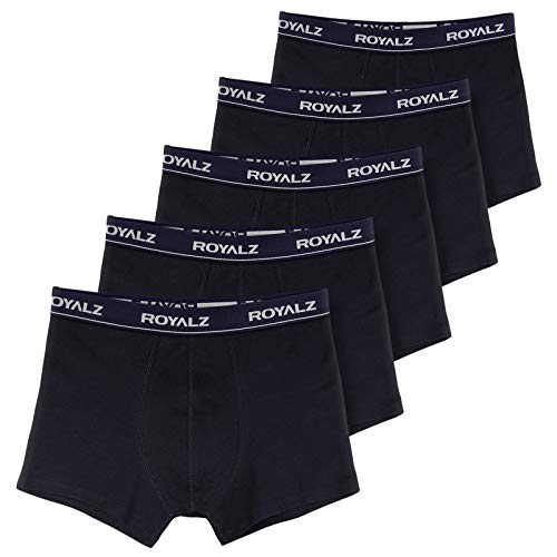 ROYALZ Herren Boxershorts Men 5er Set klassisch Unterhosen Nahtlos für Sport und Freizeit, 5 Pack (95% Baumwolle / 5% Elasthan), Farbe:Schwarz/Bund - Dunkelblau, Größe:L von ROYALZ