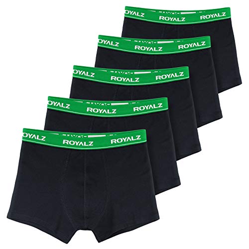 ROYALZ Herren Boxershorts Men 5er Set klassisch Unterhosen Nahtlos für Sport und Freizeit, 5 Pack (95% Baumwolle / 5% Elasthan), Farbe:Schwarz/Bund - Grün, Größe:XXL von ROYALZ