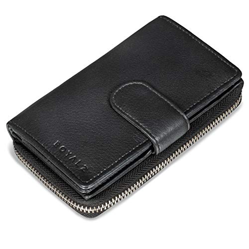 ROYALZ Vintage Leder Damen Geldbörse 18 Kartenfächer Organizer RFID Blocker Portemonnaie viele Fächer Brieftasche XXL Portmonee, Farbe:Schwarz ROYALZ Vintage Leder Damen Geldbörse 18 Kartenfächer Organizer RFID Blocker Portemonnaie viele Fächer Brieftasche XXL Portmonee, Farbe:Schwarz von ROYALZ