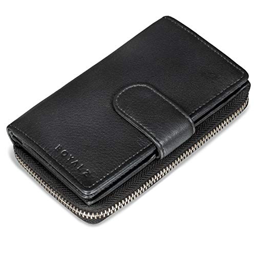 ROYALZ Vintage Leder Damen Geldbörse 18 Kartenfächer Organizer RFID Blocker Portemonnaie viele Fächer Brieftasche XXL Portmonee, Farbe:Schwarz von ROYALZ