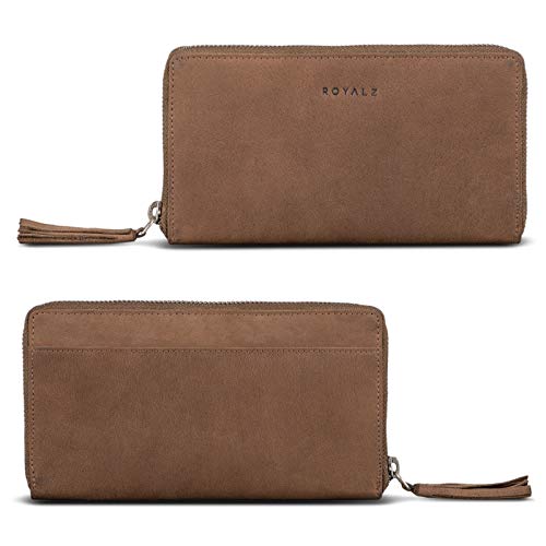 ROYALZ 'Helena' Vintage Leder Portemonnaie Damen groß Reißverschluss viele Fächer Geldbörse Damen RFID Schutz Geldbeutel Frauen Leder, Farbe:Montana Braun von ROYALZ