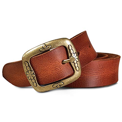 ROYALZ Vintage Ledergürtel für Damen aus Büffel-Leder 38mm breit Jeans-Gürtel Damen kürzbar Voll-Leder, Größe:115, Farbe:Cognac Braun - Schnalle Floral Antik von ROYALZ