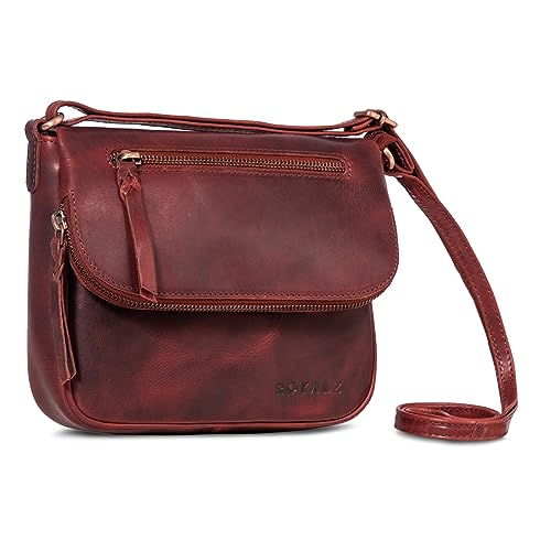 ROYALZ 'Virginia' Handtasche Damen Umhängetasche Leder flache Echtleder Schulter Frauen Crossbody Bag, Farbe:Roma Cognac Braun von ROYALZ