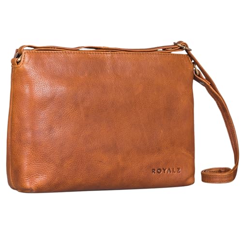 ROYALZ 'Wyoming' Klassische Handtasche Damen klein Leder Abendtasche im Vintage Look elegant Ledertasche Echtleder Umhängetasche Schultertasche, Farbe:Texas Braun von ROYALZ