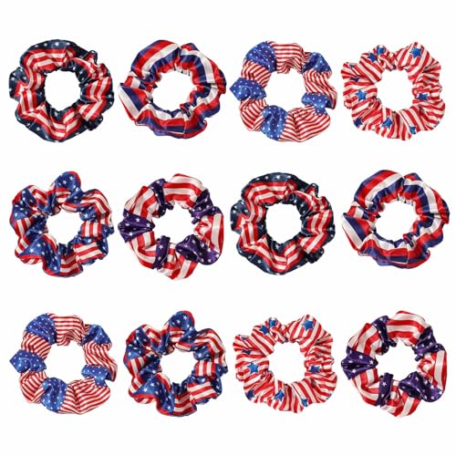 Haargummis mit Amerika-Flaggen, Haargummis für Mädchen und Frauen, elastische Haarbänder, Pferdeschwanz-Halter, Haar-Accessoires, 12 Stück von ROYJJ