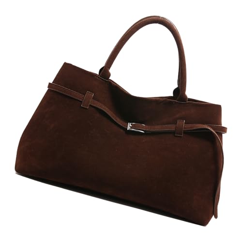 Modische braune Leder-Handtasche für Damen, Mehrzweck-Schultertasche mit organisierten Fächern, braune Retro-Tasche von ROYJJ