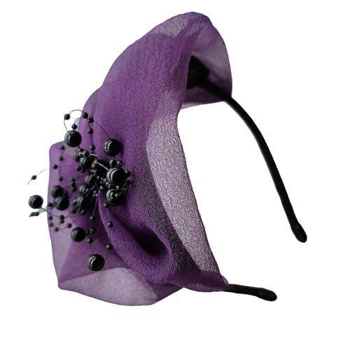 ROYJJ Fascinator Stirnband Hut für Frauen mit Perlen Haarschmuck Kopfschmuck Haarschmuck Kopfbedeckung für Party Hochzeiten Event Halber Hut Stirnband Hahnentritt-Stirnband von ROYJJ