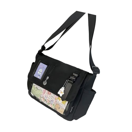 ROYJJ Stilvolle japanische Schulthema Nylon Crossbody Tasche für Anime Aficionados Große Kapazität Umhängetasche für verschiedene Anlässe Praktische Nylon-Stofftasche, Farbe: Schwarz, One Size von ROYJJ