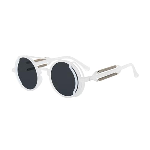 Rahmen Vintage Steampunk polarisierte Schutzbrille rund mit farbigen Gläsern Brillen leicht, Grauer Rahmen mit Weiß Rahmen Vintage Steampunk polarisierte Schutzbrille rund mit farbigen Gläsern Brillen leicht, Grauer Rahmen mit Weiß von ROYJJ