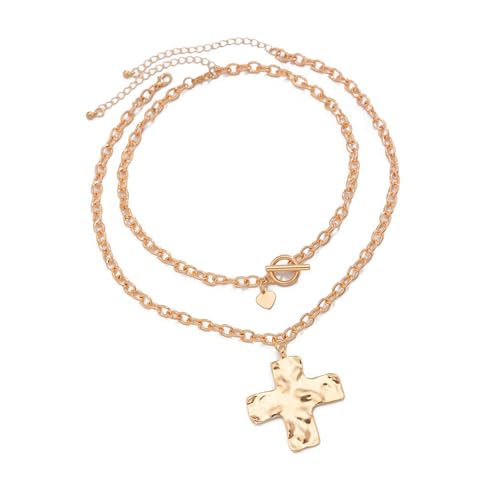 Zarte gehämmerte Kreuz-Halskette, elegante Kreuz-Halskette, gehämmerter Anhänger, Accessoire für modernen Damenschmuck, Einheitsgröße, Wie beschrieben, Wie beschrieben von ROYJJ