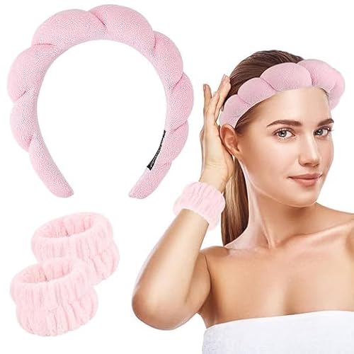 RP MALL Gesichts-Spa-Stirnband und Armband, Kombi-Set – 1 rosa Make-up-Stirnband und 2 Handgelenk-Waschbänder für Gesichtswäsche, Hautpflege, Dusche, Make-up-Entfernung, Sonnenblumen-Schwamm-Haarband RP MALL Gesichts-Spa-Stirnband und Armband, Kombi-Set – 1 rosa Make-up-Stirnband und 2 Handgelenk-Waschbänder für Gesichtswäsche, Hautpflege, Dusche, Make-up-Entfernung, Sonnenblumen-Schwamm-Haarband von RP MALL