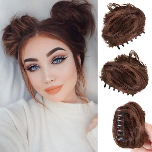 RPAEOY 2 Stück Haarschmuck Krallen Clip in Haar Bun Messy Bun Mini Haarteile Dutt mit Klammer Haar Scrunchies Synthetik Pferdeschwanz Haarteil Dutt für Damen (Hellbraun) von RPAEOY
