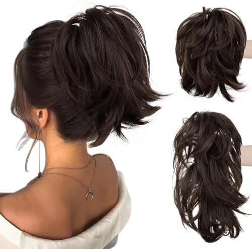 RPAEOY 20cm Kurze Pferdeschwanzverlängerung mit biegbarem Metalldraht Klauen Clip Pferdeschwanz Verlängerung Natürliche Synthetische Haarteile Ponytail Extension für Frauen von RPAEOY