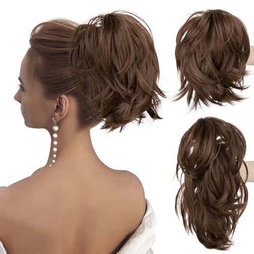 RPAEOY 20cm Kurze Pferdeschwanzverlängerung mit biegbarem Metalldraht Klauen Clip Pferdeschwanz Verlängerung Natürliche Synthetische Haarteile Ponytail Extension für Frauen von RPAEOY