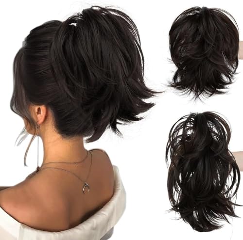 RPAEOY 20cm Kurze Pferdeschwanzverlängerung mit biegbarem Metalldraht Klauen Clip Pferdeschwanz Verlängerung Natürliche Synthetische Haarteile Ponytail Extension für Frauen von RPAEOY